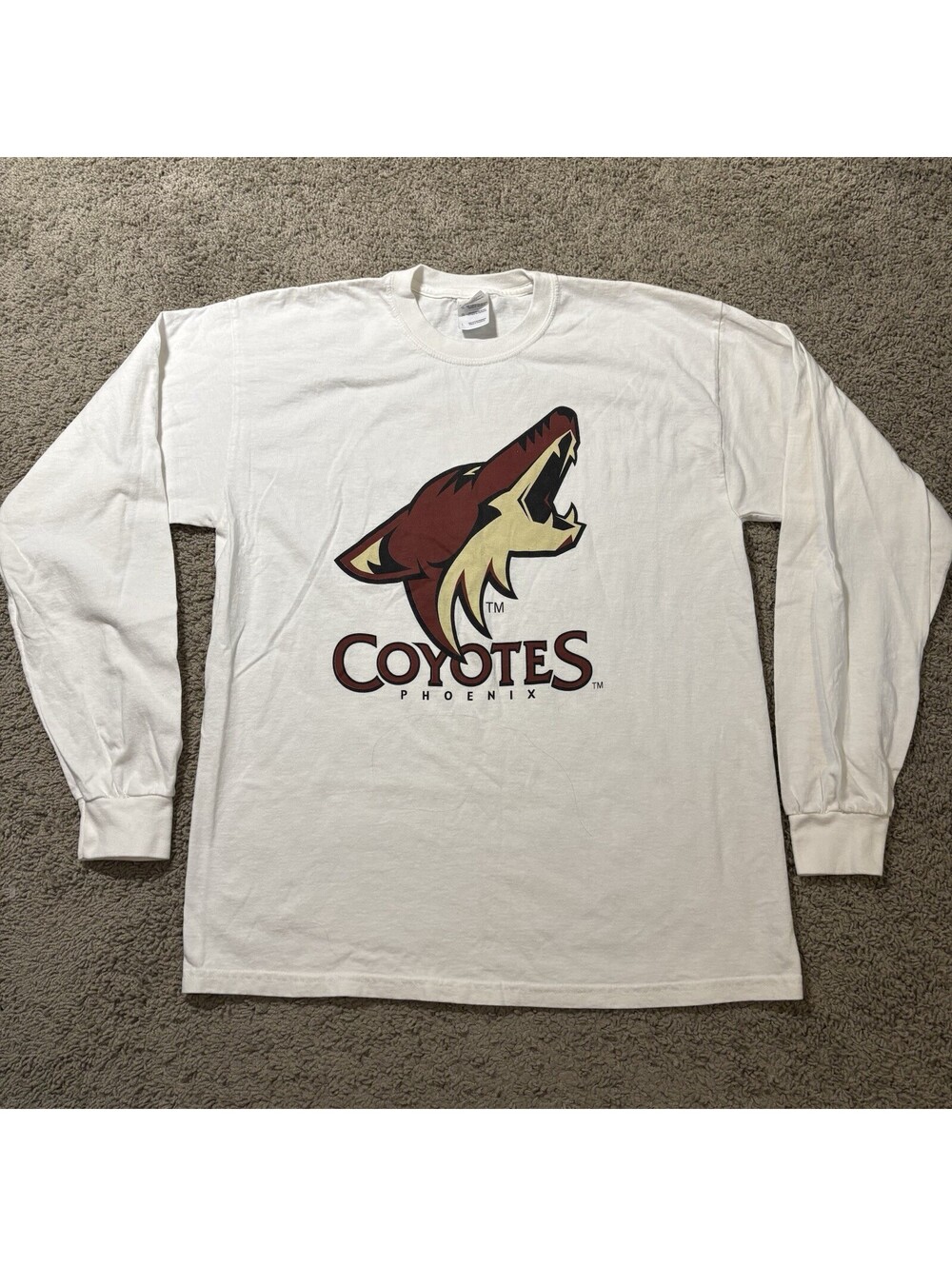 Vintage Phoenix Coyotes Long Sleeve Shirt Mens Large White Gildan NHL Hockey L